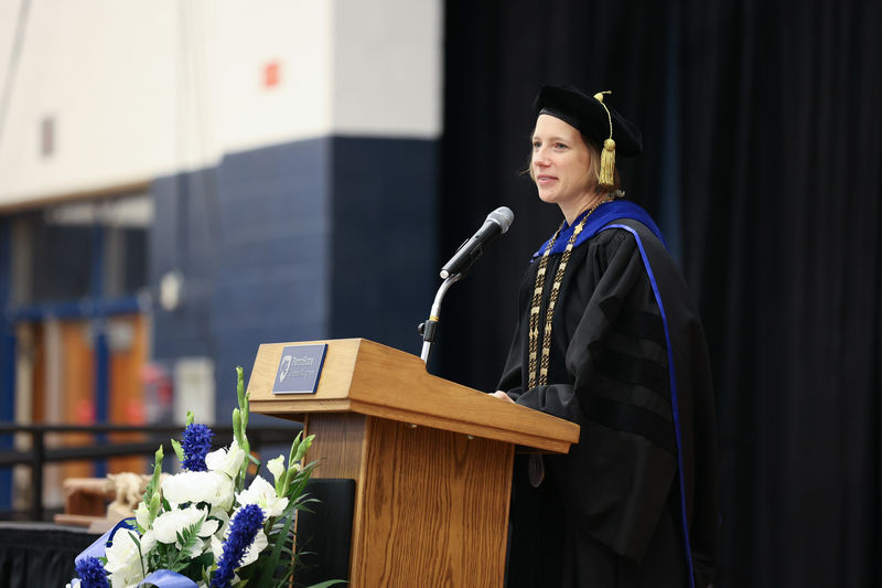 Penn State Greater Allegheny's Interim Chancellor and Chief Academic Officer, Dr. Megan Nagel, addresses the graduates.