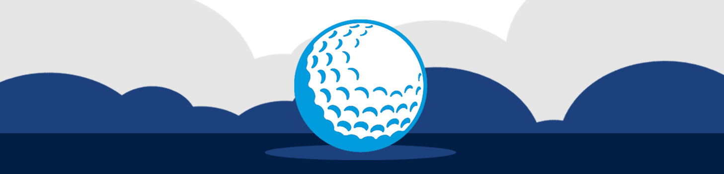 Image of a golf ball on a blue golf course