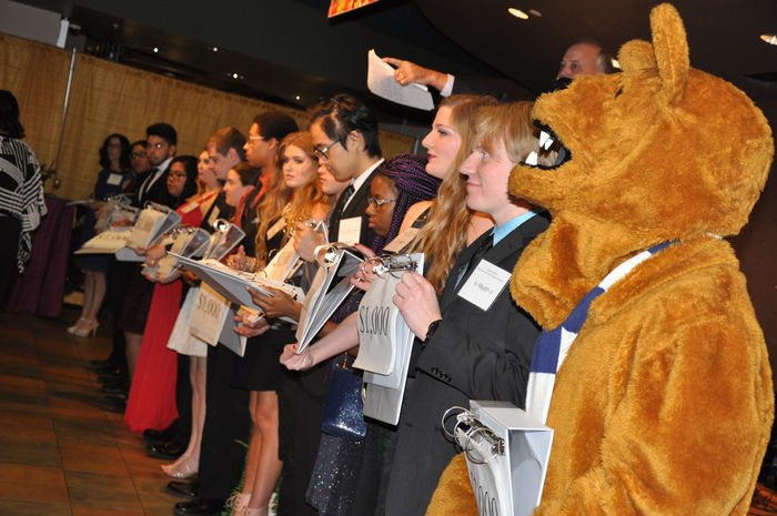 Nittany Lion and students