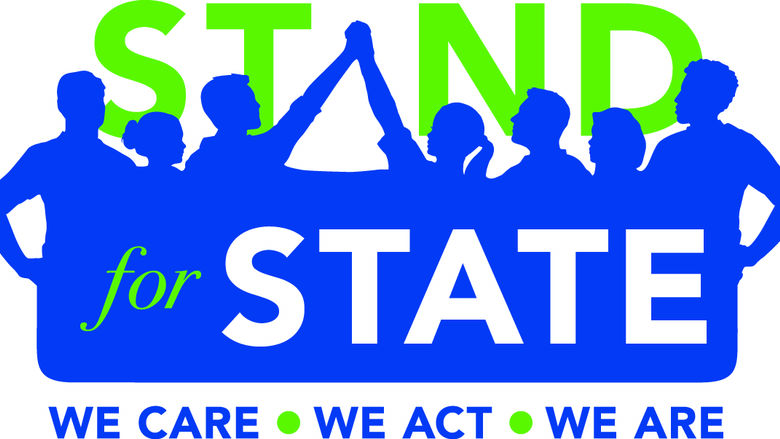 The Stand for State logo in blue and green 