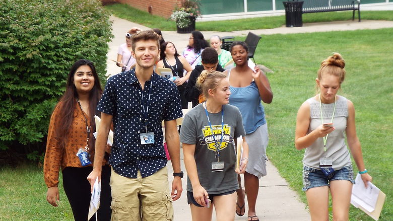 Students walking on campus