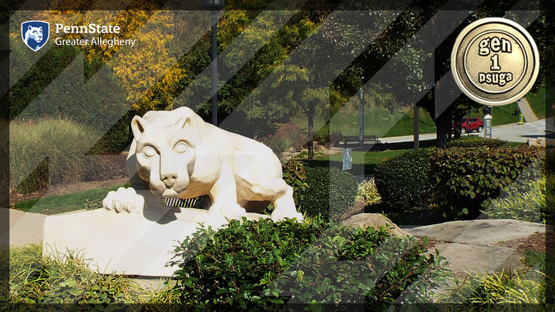 Lion Shrine with Gen 1 Logo and Penn State Mark 