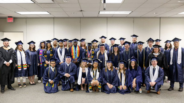 Graduating class in their caps and gowns