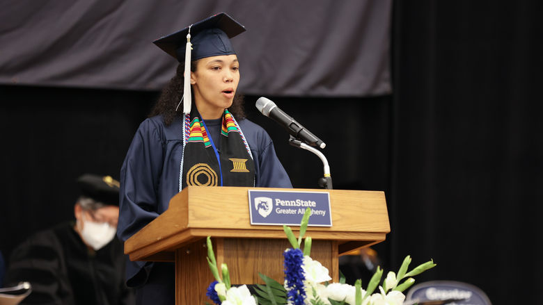 Student Commencement Speaker, Elizabeth Jeffers, giving her Commencement Address to the Fall Class of 2022