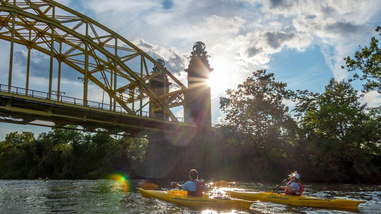 a kayak on a Pittsburgh river