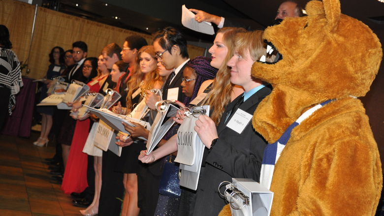 Nittany Lion and students