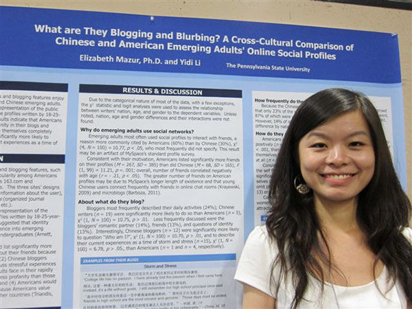 Yidi Li presents a poster at APA on research with Elizabeth Mazur