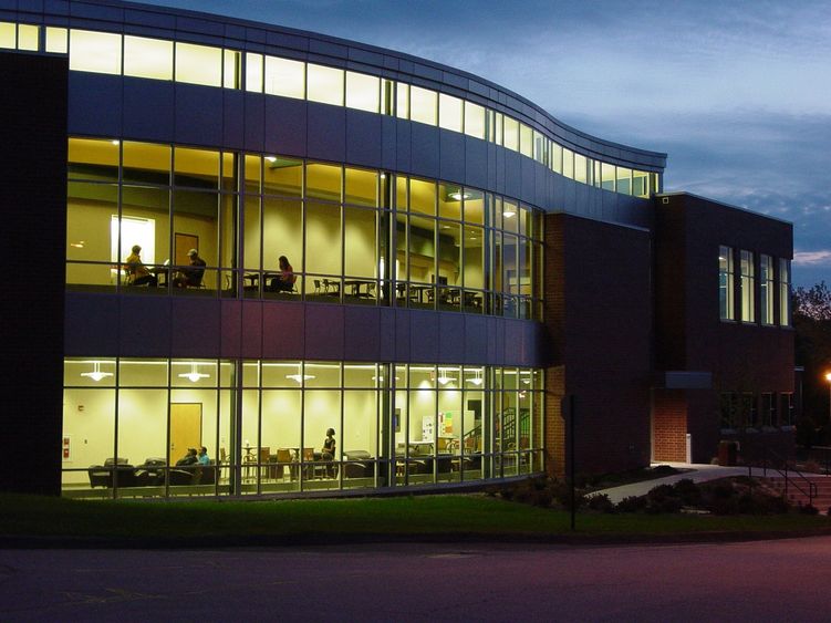 glass building at night