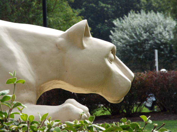 Side view of a Nittany Lion statue